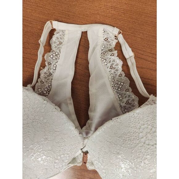 PINK 36DD white with silver shimmer, date push-up lace racerback bra - Picture 4 of 7